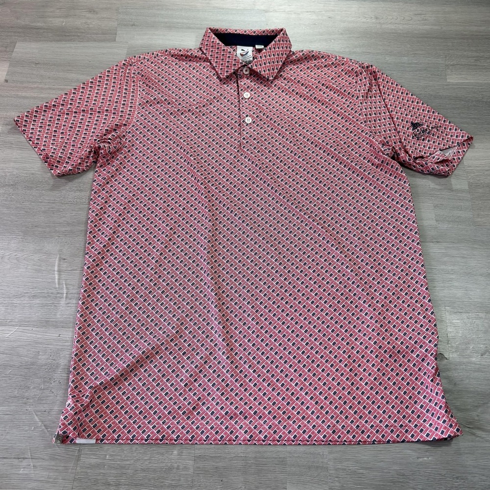 Puma Volition America Polo Shirt Mens Medium Red Flag Print Golf Stretch Top